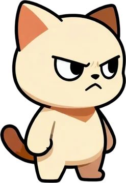 Word Run cat runner, a cream-colored cat with a determined frown