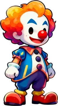 Word Run clown runner with orange hair and a red nose