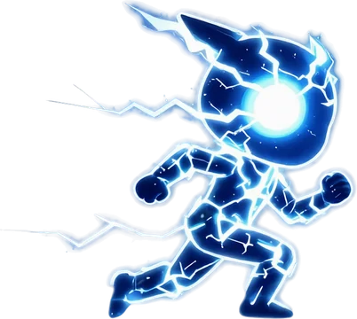 Word Run lightning runner, a glowing blue figure crackling with electricity